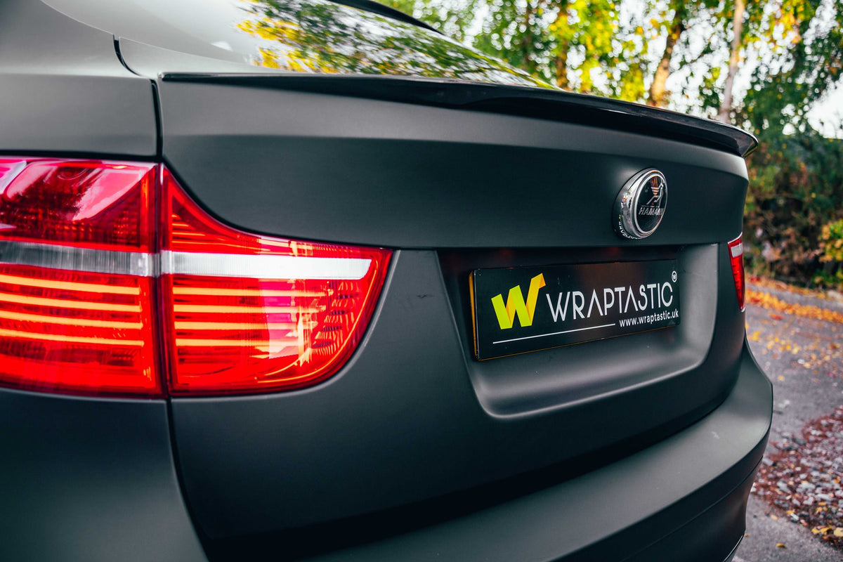 BMW X5 Hamann wrapped in 3M 2080 Matt Black by Wraptastic, boot and rear-light detail